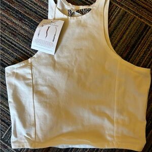 Groceries Organic White Sleeveless Crop Top High Neckline